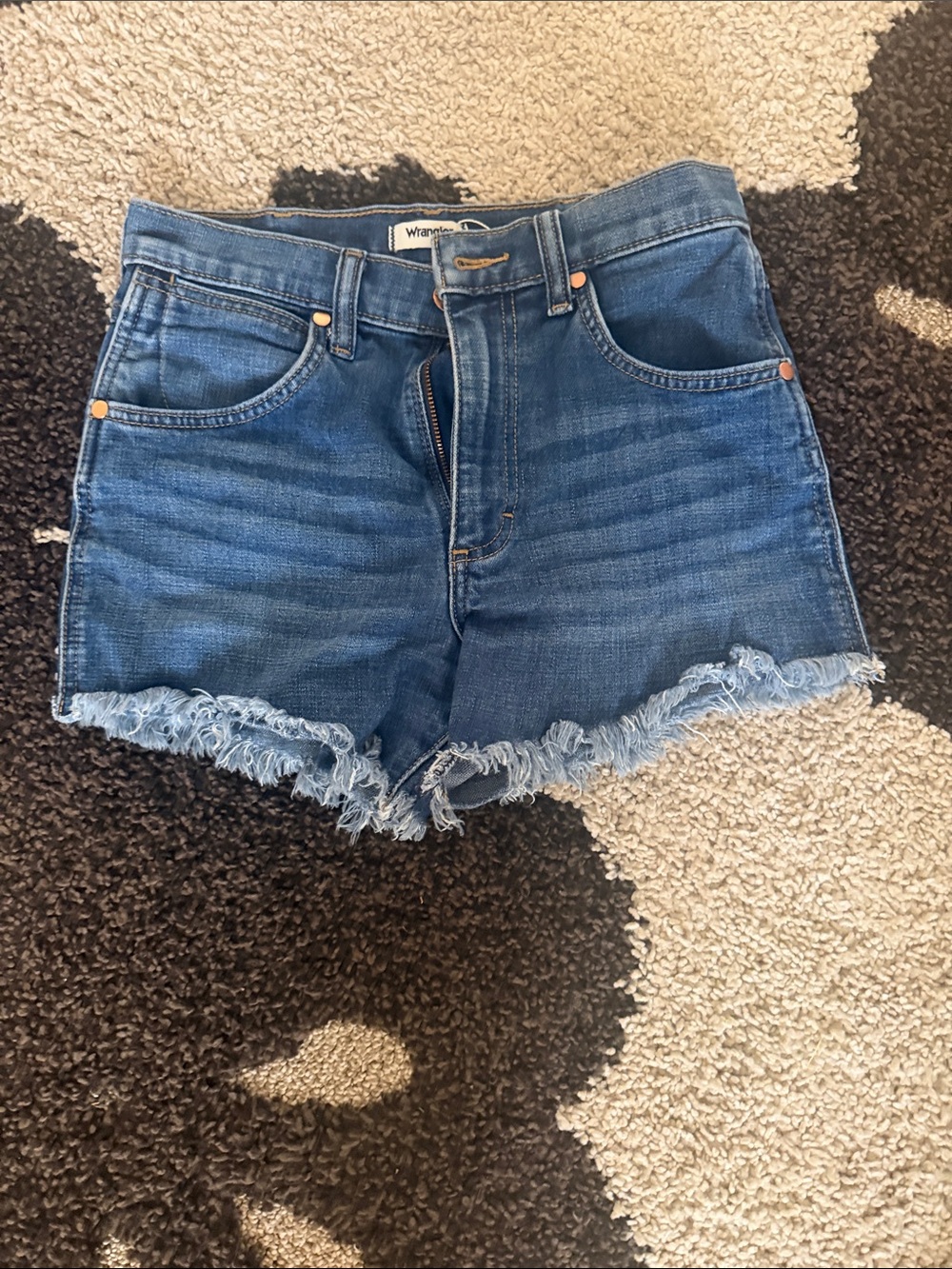 Wrangler Frayed Hem Denim Shorts - Medium Blue